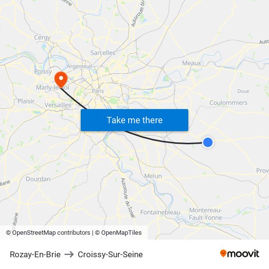 Rozay-En-Brie to Croissy-Sur-Seine map