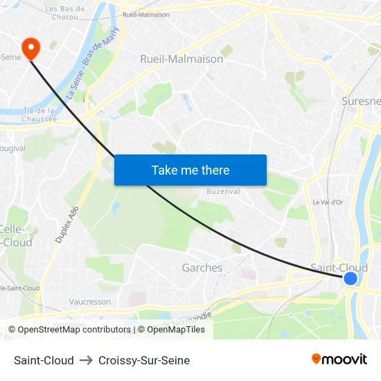 Saint-Cloud to Croissy-Sur-Seine map