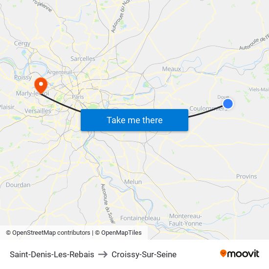 Saint-Denis-Les-Rebais to Croissy-Sur-Seine map