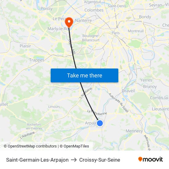 Saint-Germain-Les-Arpajon to Croissy-Sur-Seine map