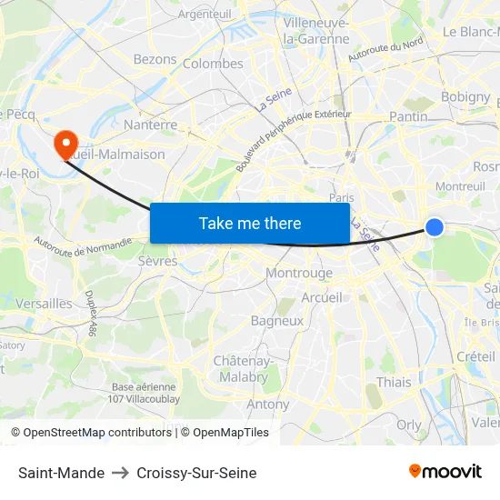 Saint-Mande to Croissy-Sur-Seine map