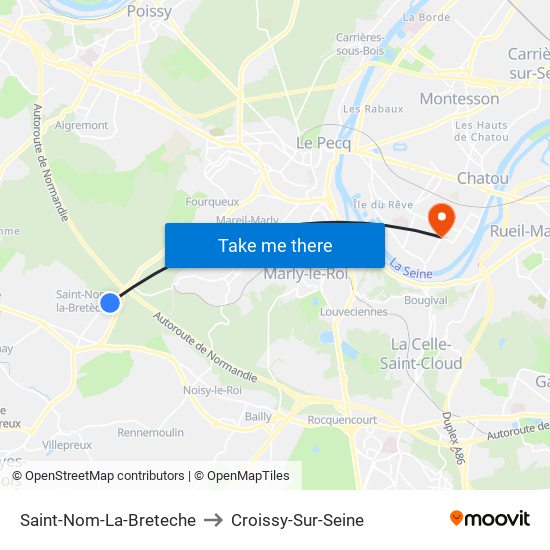 Saint-Nom-La-Breteche to Croissy-Sur-Seine map