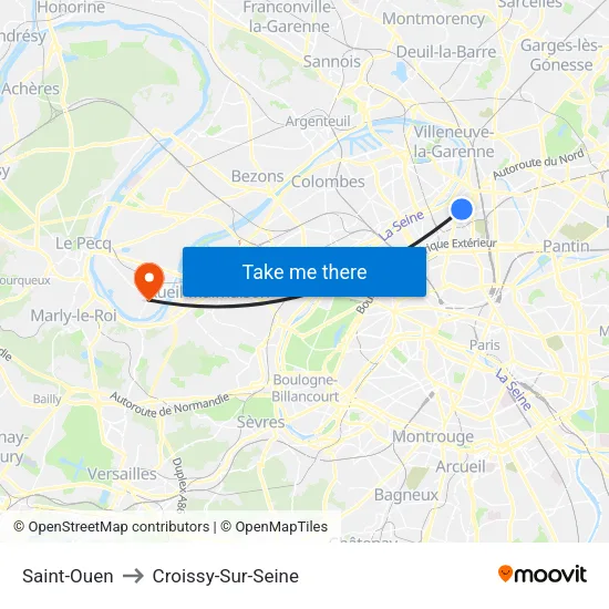 Saint-Ouen to Croissy-Sur-Seine map
