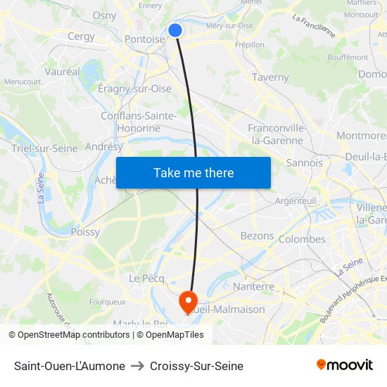 Saint-Ouen-L'Aumone to Croissy-Sur-Seine map