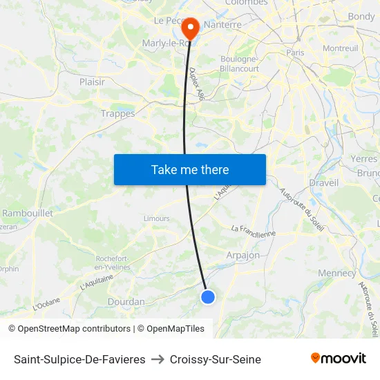 Saint-Sulpice-De-Favieres to Croissy-Sur-Seine map