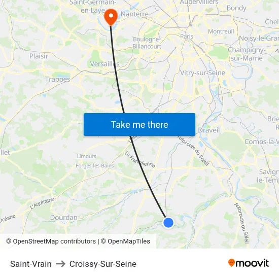 Saint-Vrain to Croissy-Sur-Seine map