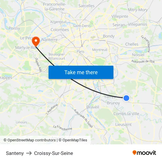Santeny to Croissy-Sur-Seine map