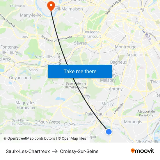 Saulx-Les-Chartreux to Croissy-Sur-Seine map
