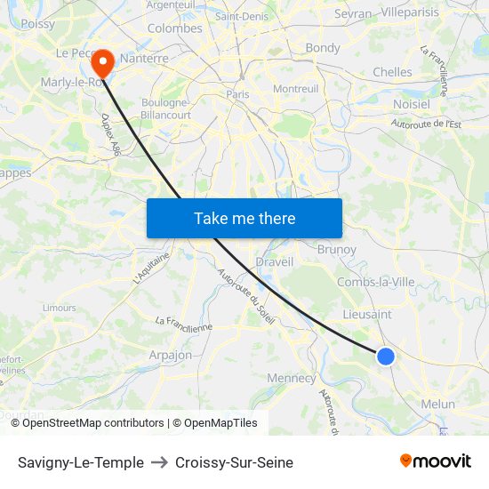 Savigny-Le-Temple to Croissy-Sur-Seine map