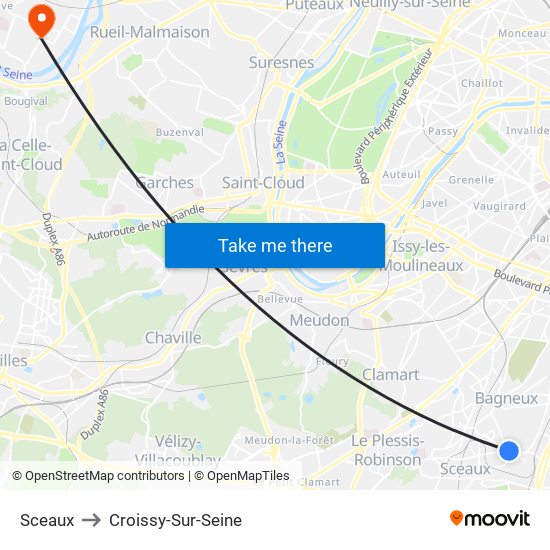 Sceaux to Croissy-Sur-Seine map