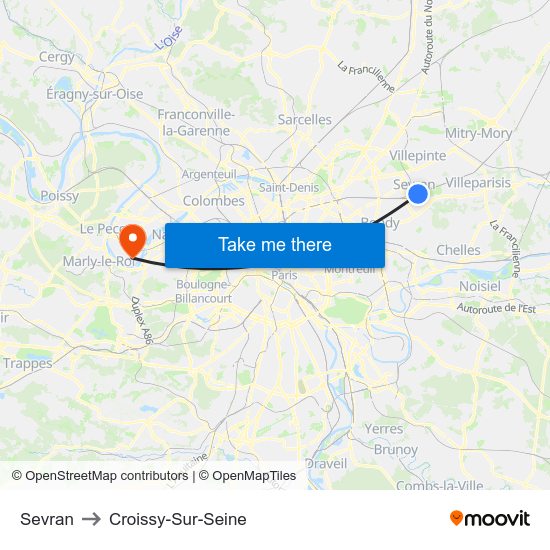 Sevran to Croissy-Sur-Seine map