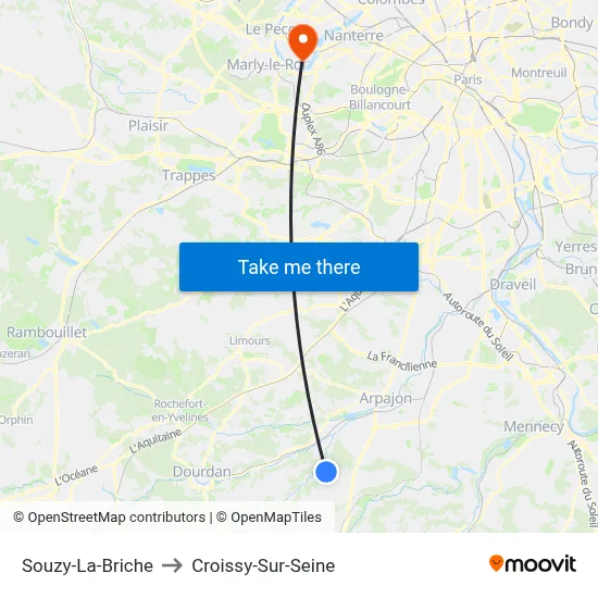 Souzy-La-Briche to Croissy-Sur-Seine map