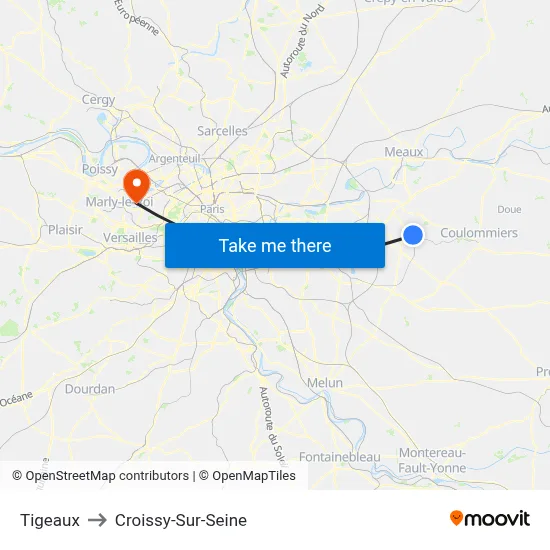 Tigeaux to Croissy-Sur-Seine map