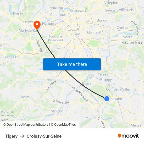 Tigery to Croissy-Sur-Seine map