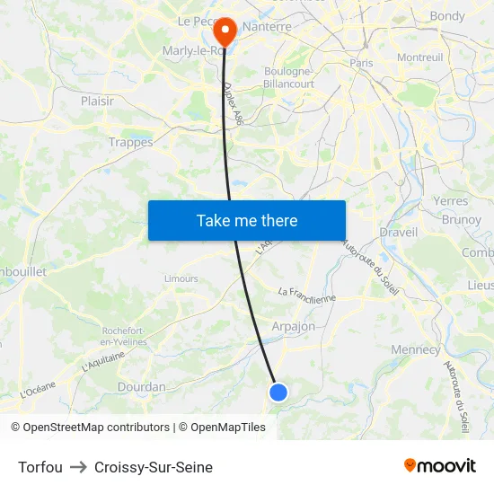 Torfou to Croissy-Sur-Seine map