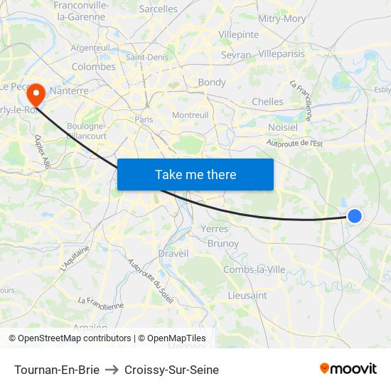 Tournan-En-Brie to Croissy-Sur-Seine map