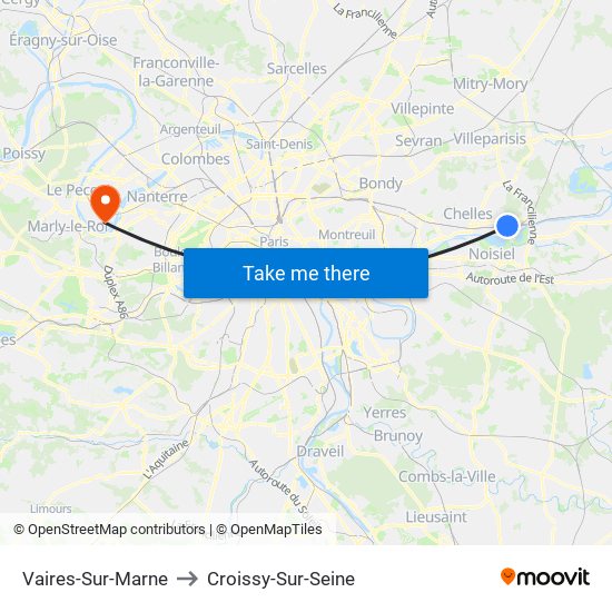 Vaires-Sur-Marne to Croissy-Sur-Seine map