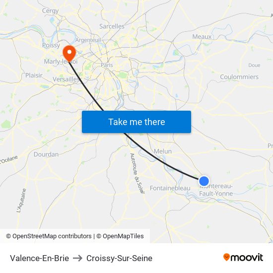 Valence-En-Brie to Croissy-Sur-Seine map