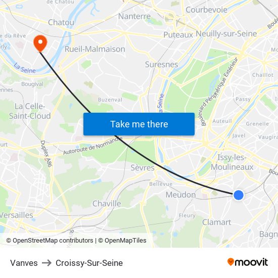 Vanves to Croissy-Sur-Seine map