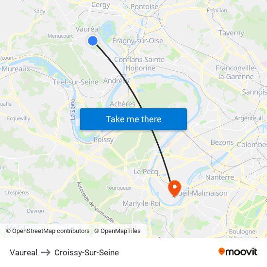 Vaureal to Croissy-Sur-Seine map