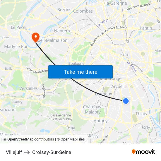 Villejuif to Croissy-Sur-Seine map