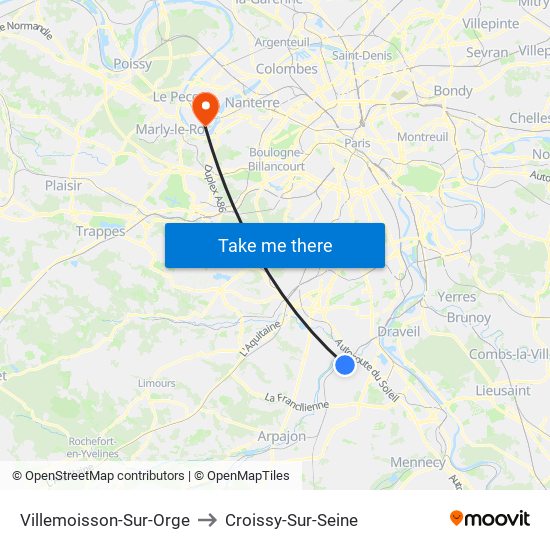 Villemoisson-Sur-Orge to Croissy-Sur-Seine map