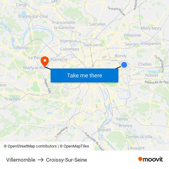 Villemomble to Croissy-Sur-Seine map