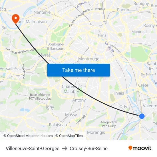 Villeneuve-Saint-Georges to Croissy-Sur-Seine map