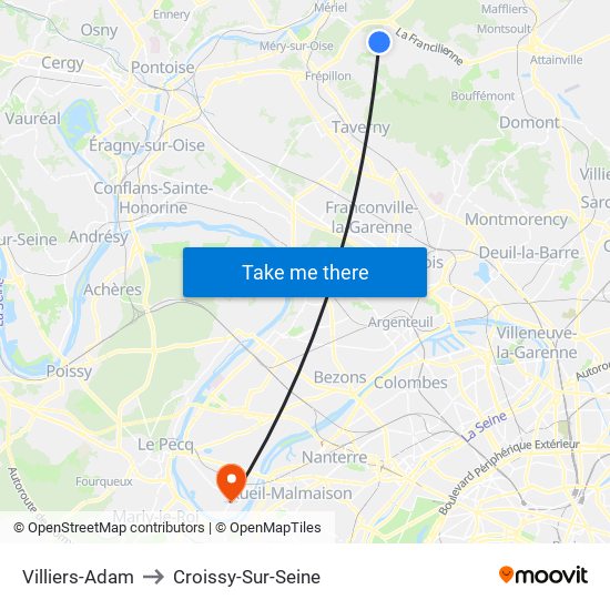 Villiers-Adam to Croissy-Sur-Seine map