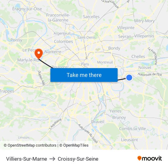 Villiers-Sur-Marne to Croissy-Sur-Seine map