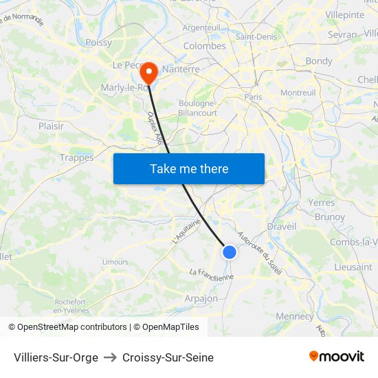 Villiers-Sur-Orge to Croissy-Sur-Seine map
