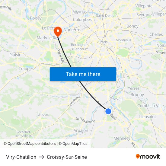 Viry-Chatillon to Croissy-Sur-Seine map