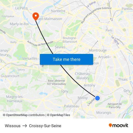 Wissous to Croissy-Sur-Seine map
