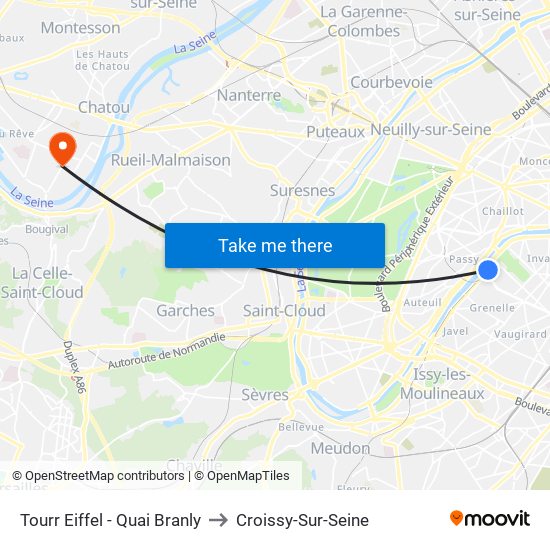 Tourr Eiffel - Quai Branly to Croissy-Sur-Seine map