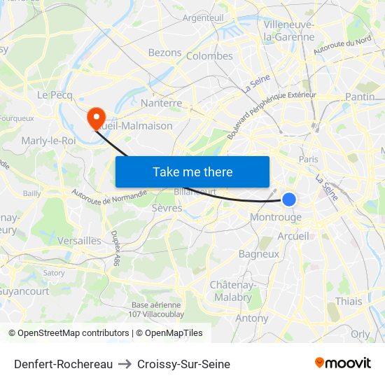 Denfert-Rochereau to Croissy-Sur-Seine map