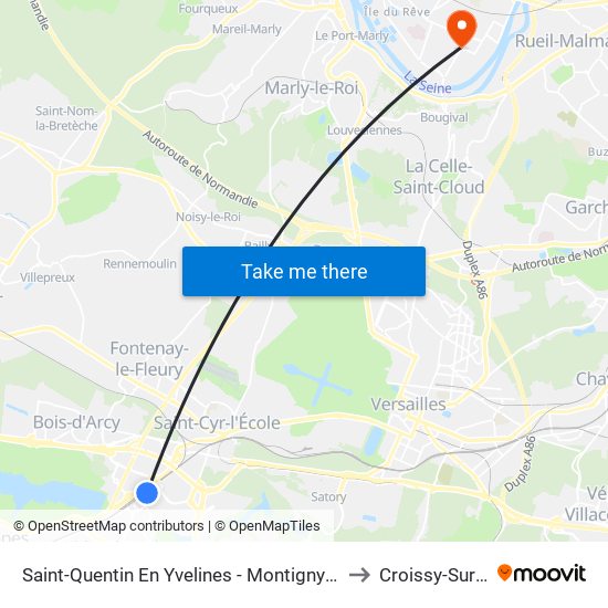 Saint-Quentin En Yvelines - Montigny-Le-Bretonneux to Croissy-Sur-Seine map