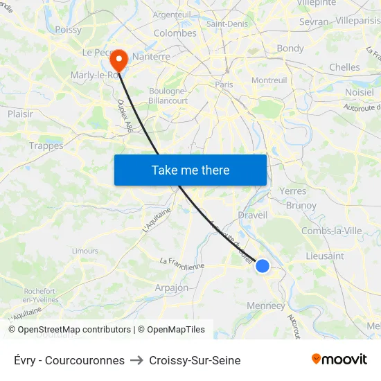 Évry - Courcouronnes to Croissy-Sur-Seine map