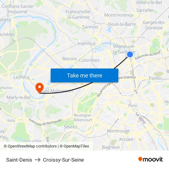 Saint-Denis to Croissy-Sur-Seine map