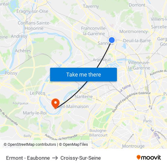 Ermont - Eaubonne to Croissy-Sur-Seine map