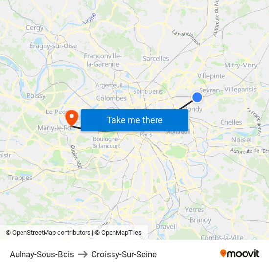 Aulnay-Sous-Bois to Croissy-Sur-Seine map