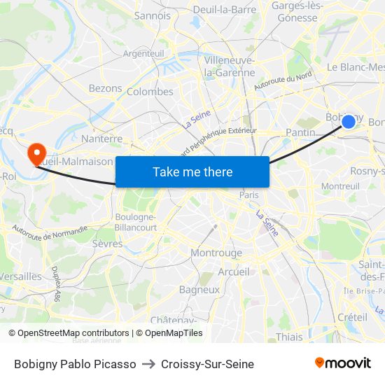 Bobigny Pablo Picasso to Croissy-Sur-Seine map
