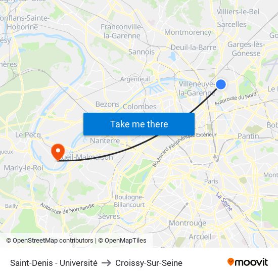 Saint-Denis - Université to Croissy-Sur-Seine map