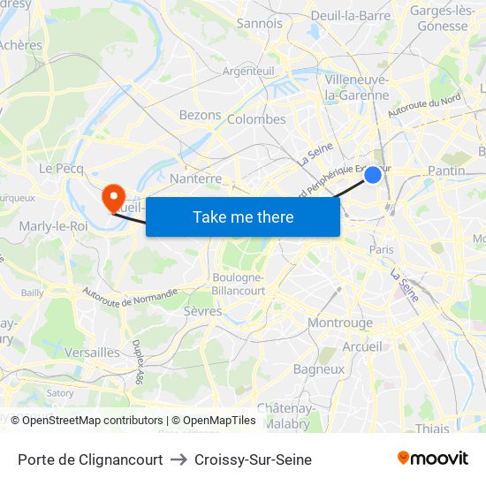 Porte de Clignancourt to Croissy-Sur-Seine map
