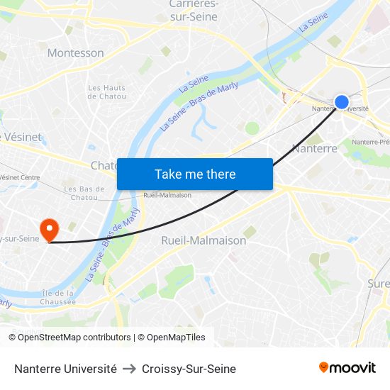 Nanterre Université to Croissy-Sur-Seine map