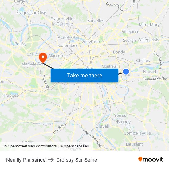 Neuilly-Plaisance to Croissy-Sur-Seine map