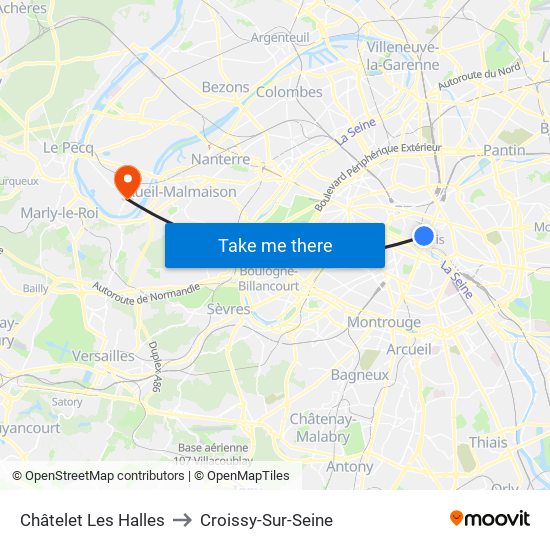 Châtelet Les Halles to Croissy-Sur-Seine map