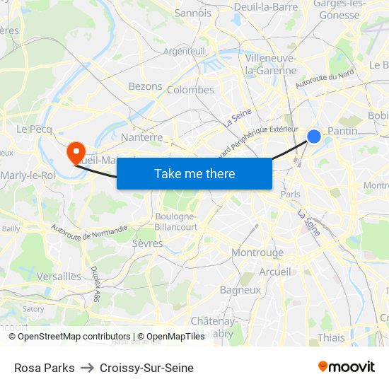 Rosa Parks to Croissy-Sur-Seine map