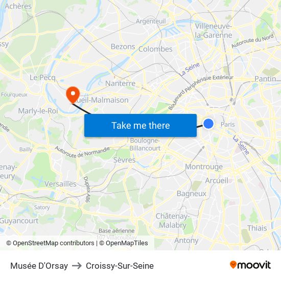 Musée D'Orsay to Croissy-Sur-Seine map