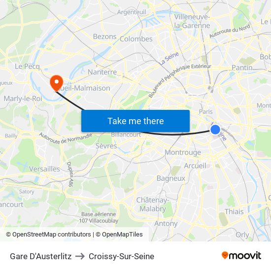 Gare D'Austerlitz to Croissy-Sur-Seine map