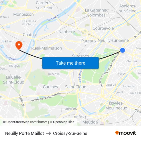 Neuilly Porte Maillot to Croissy-Sur-Seine map